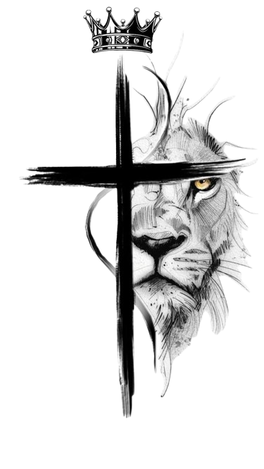 León con corona y cruz sketch